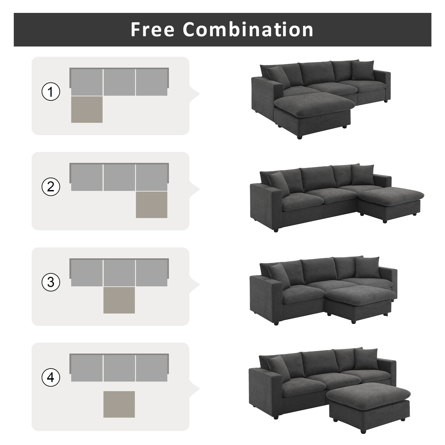 Dark grey sectional sofa with chaise lounge for modern living rooms