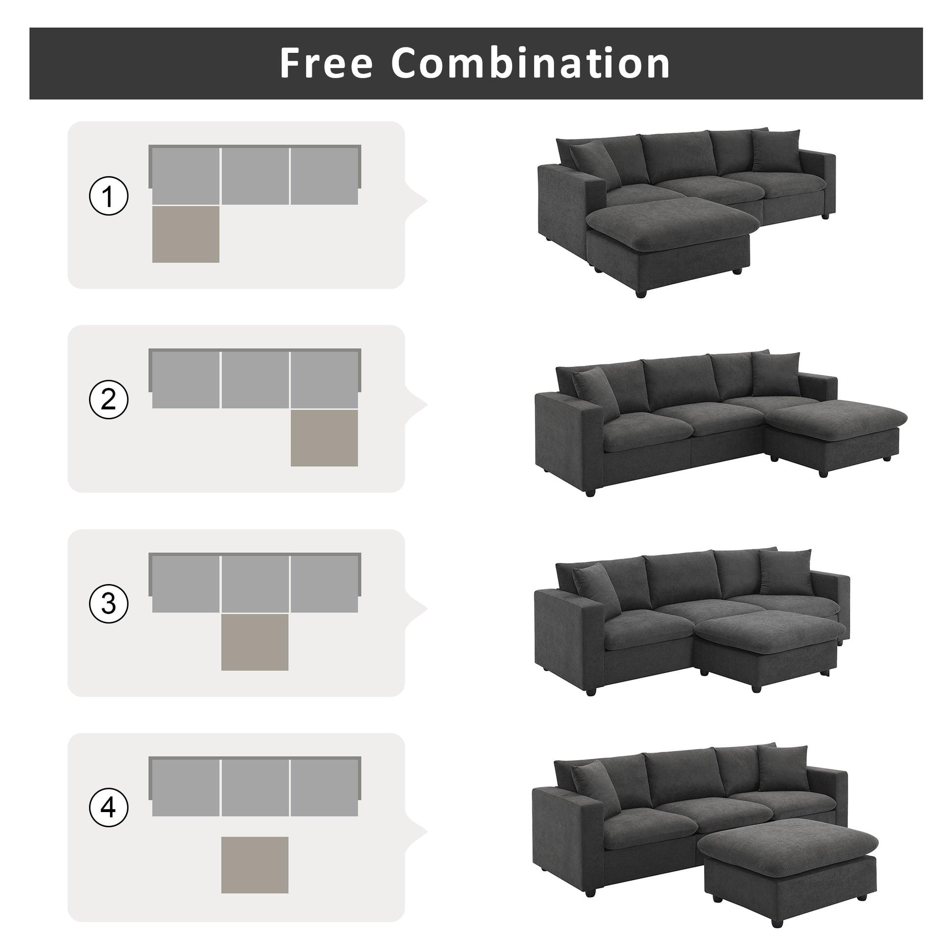 Dark grey sectional sofa with chaise lounge for modern living rooms