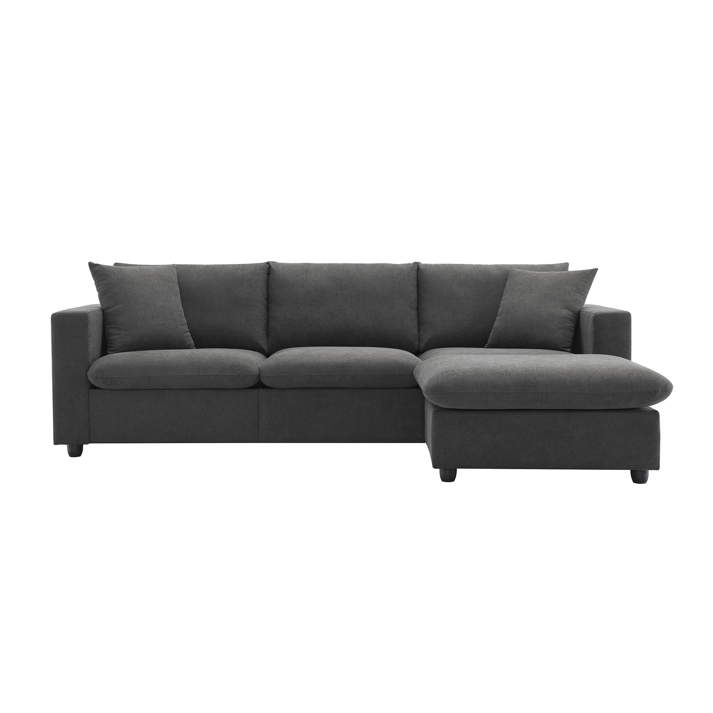 Dark gray fabric sectional sofa with chaise lounge perfect for modern living rooms
