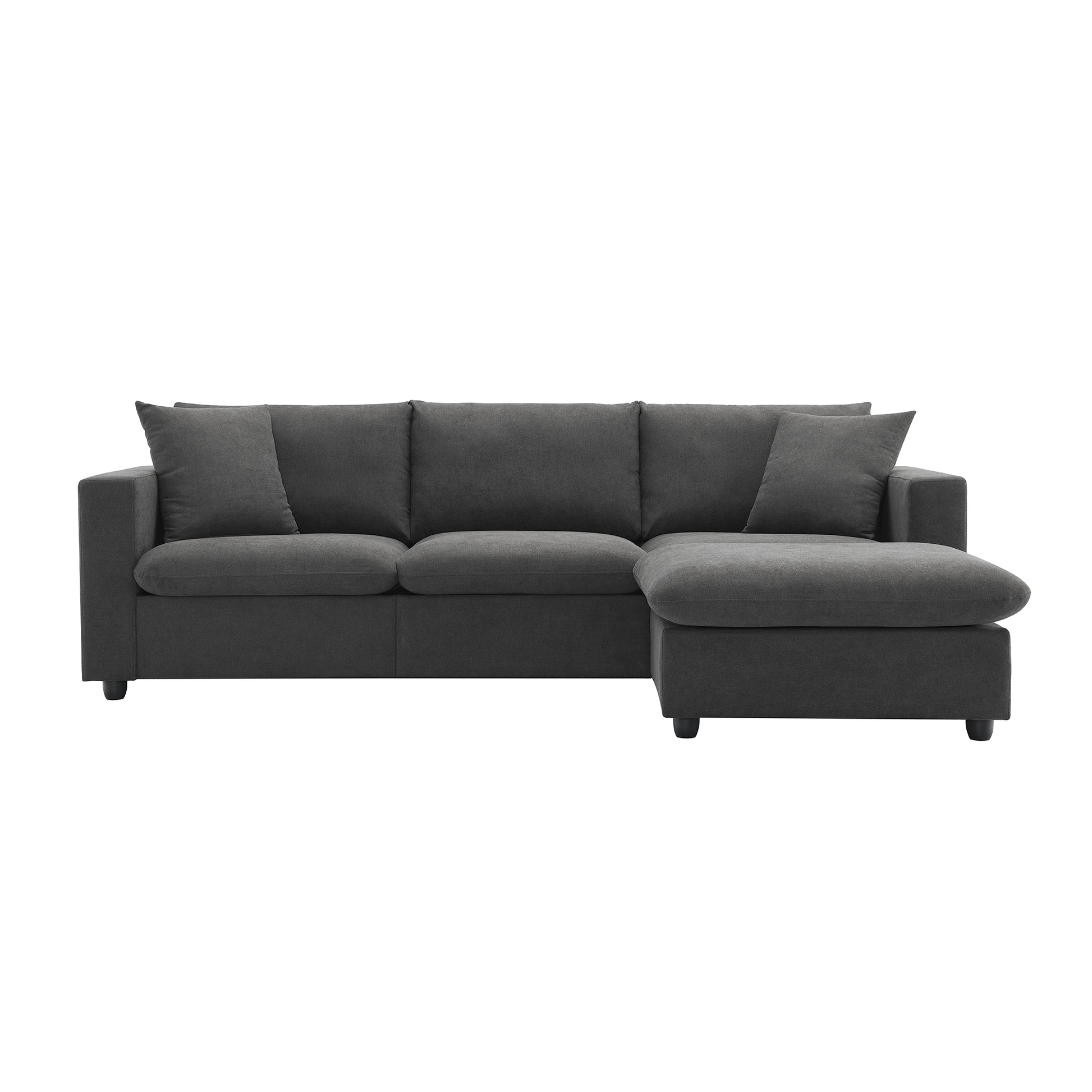 Dark gray fabric sectional sofa with chaise lounge perfect for modern living rooms