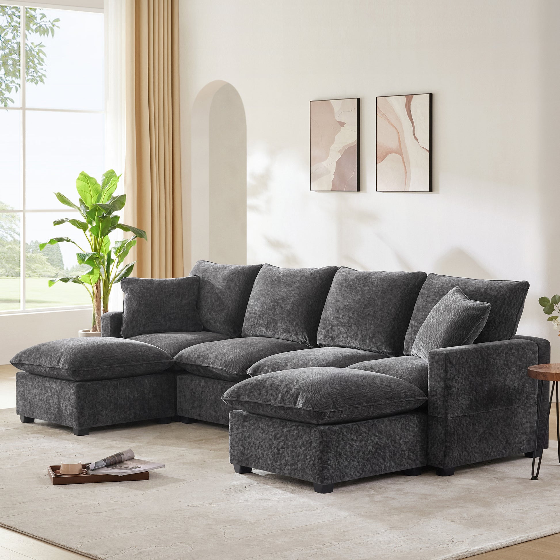 Plush dark grey sectional sofa with chaise lounge perfect for living room comfort