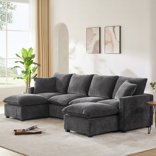 Plush dark grey sectional sofa with chaise lounge perfect for living room comfort