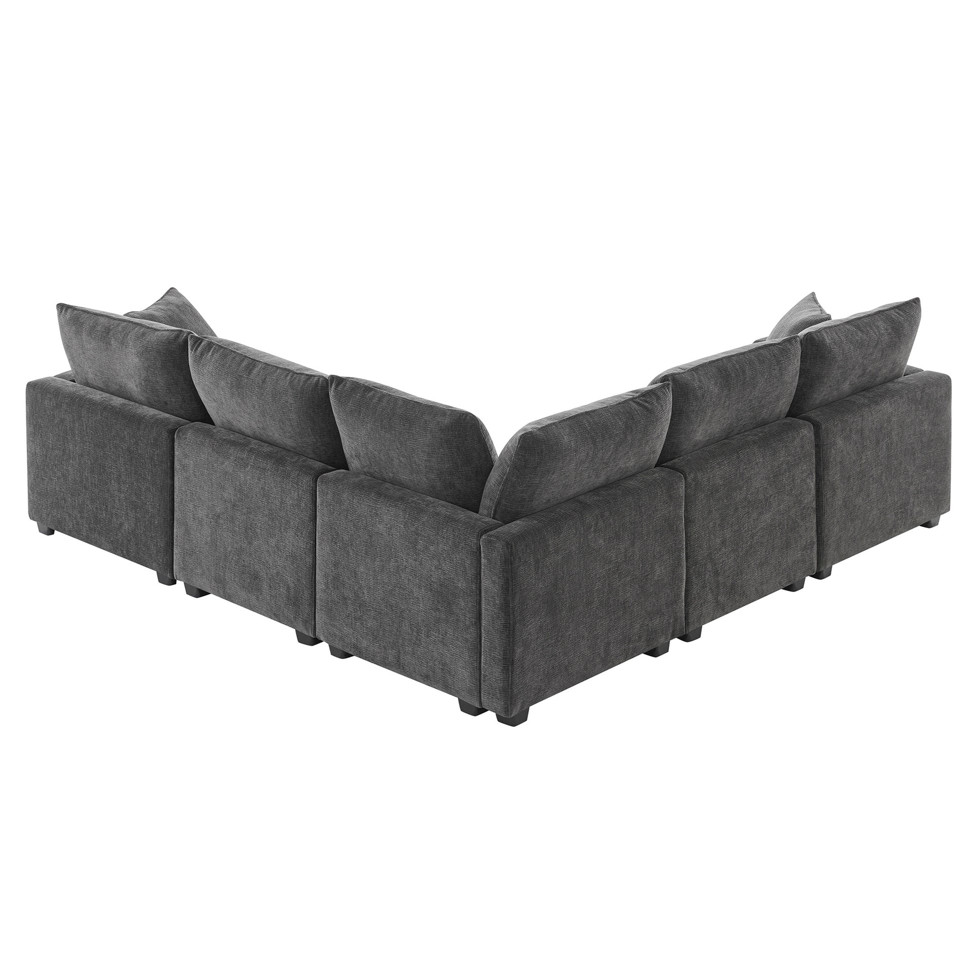 Plush dark gray fabric sectional sofa with deep seat cushions for ultimate comfort