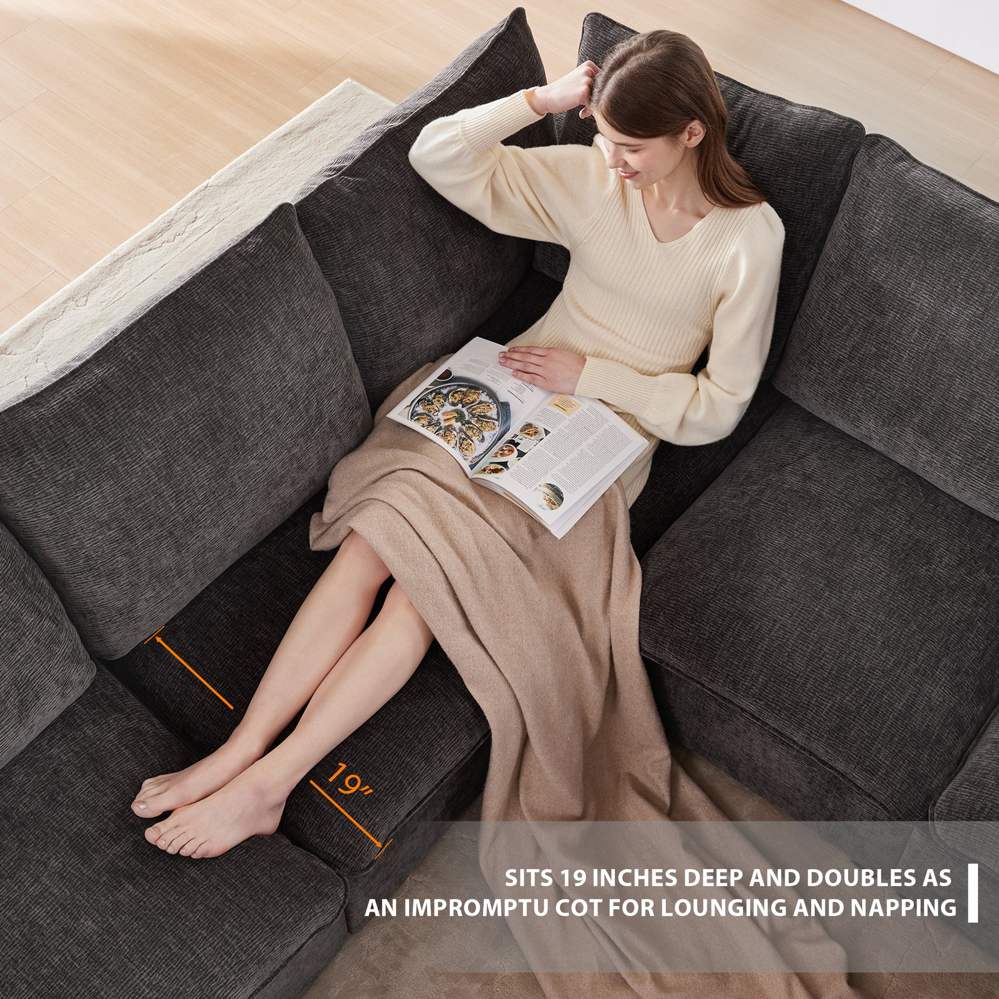 Dark grey sectional sofa with deep seating for ultimate comfort and relaxation