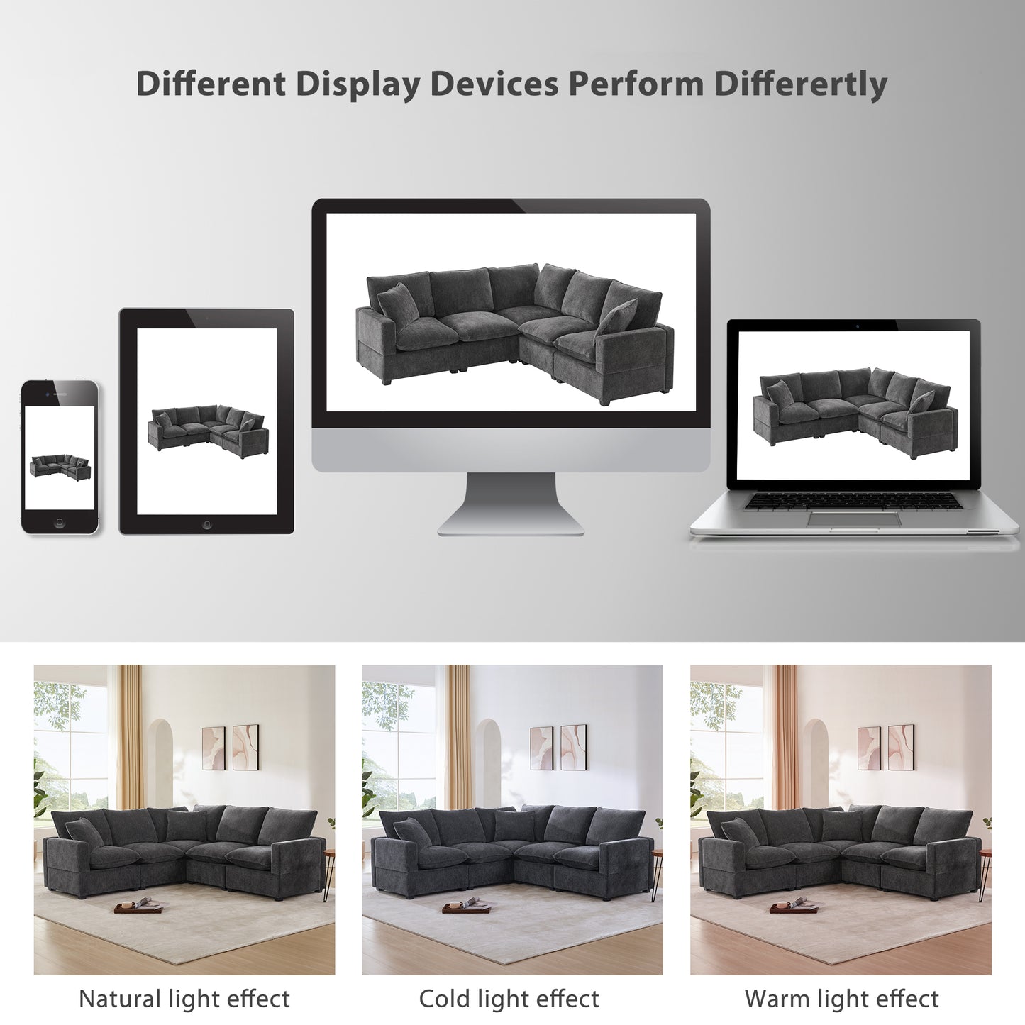 Plush charcoal grey sectional sofa with deep cushions and modern design