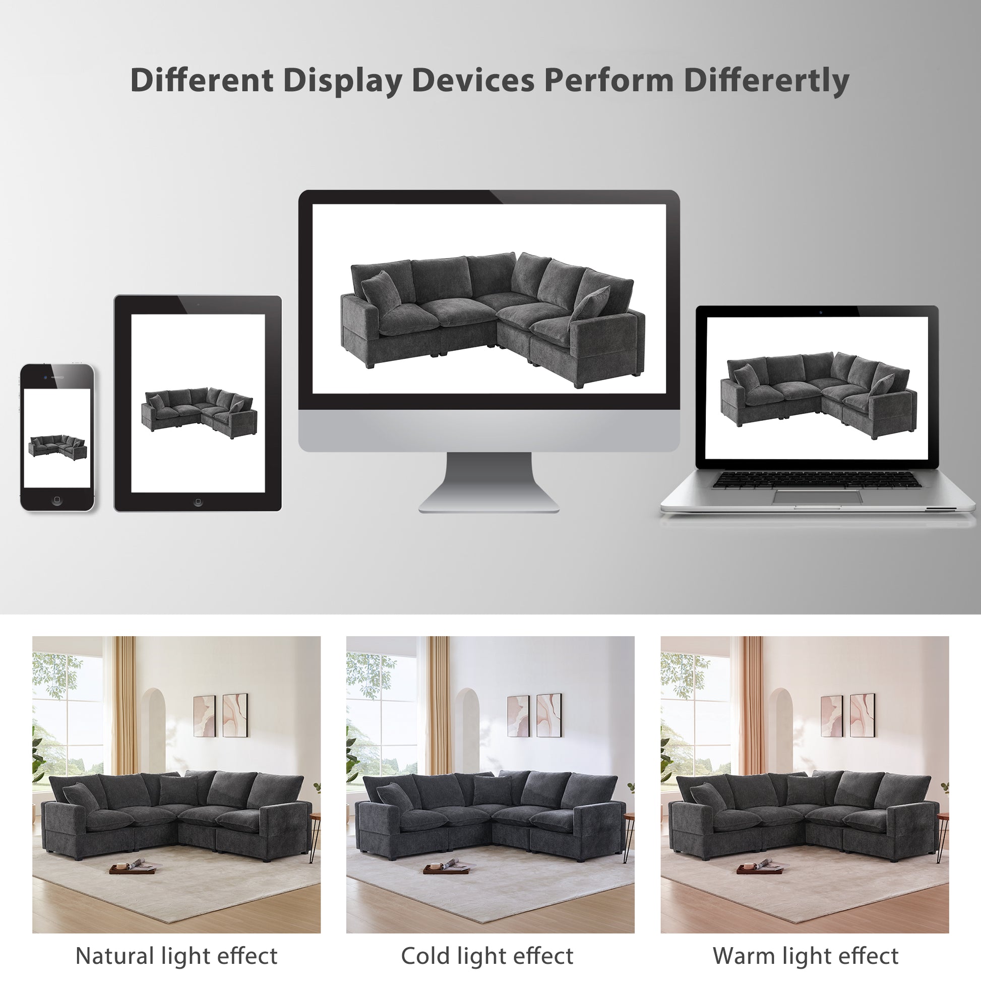 Plush charcoal grey sectional sofa with deep cushions and modern design