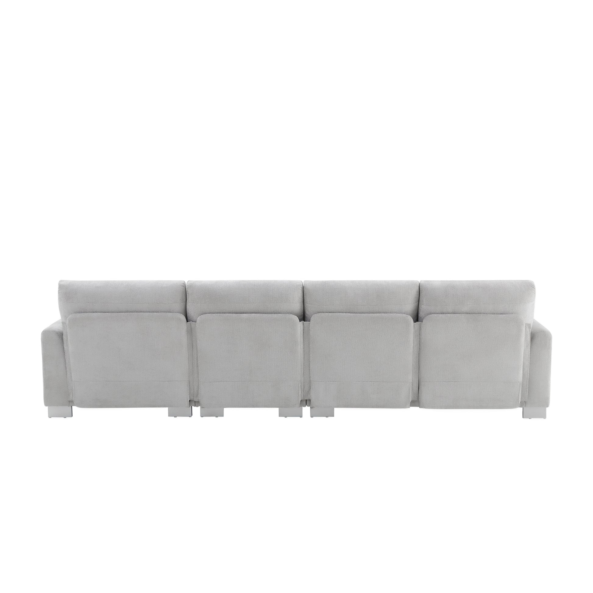 Light gray fabric sectional sofa with four reclining seats