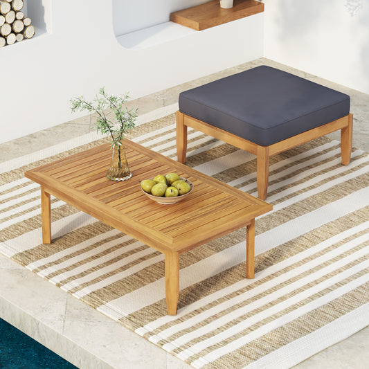 TREATLIFE HOME Versatile Ottoman and Coffee Table Set, Mid-Century Modern Design with Water-Resistant Cushions, Teak Color