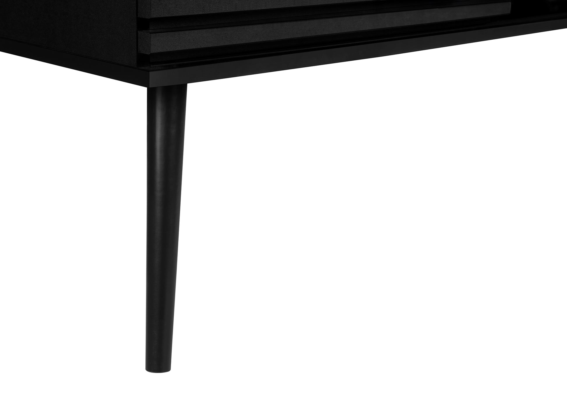Black midcentury modern console with tapered legs