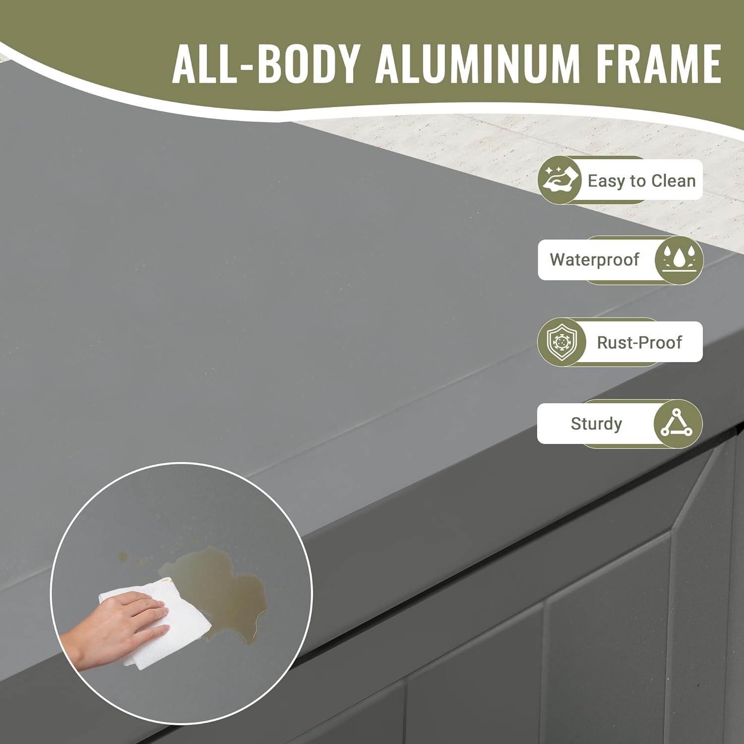 Gray outdoor storage box with allbody aluminum frame