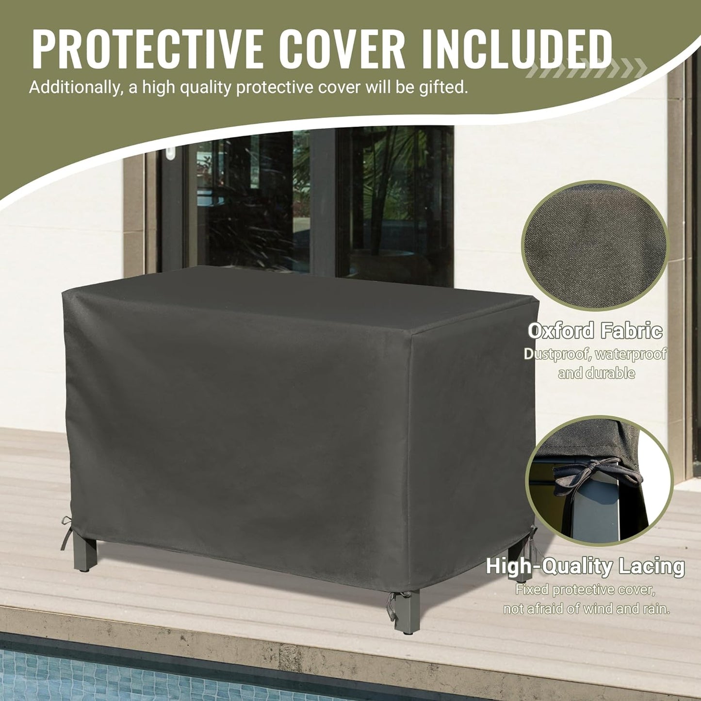 Dark grey rectangular outdoor furniture cover made of oxford fabric