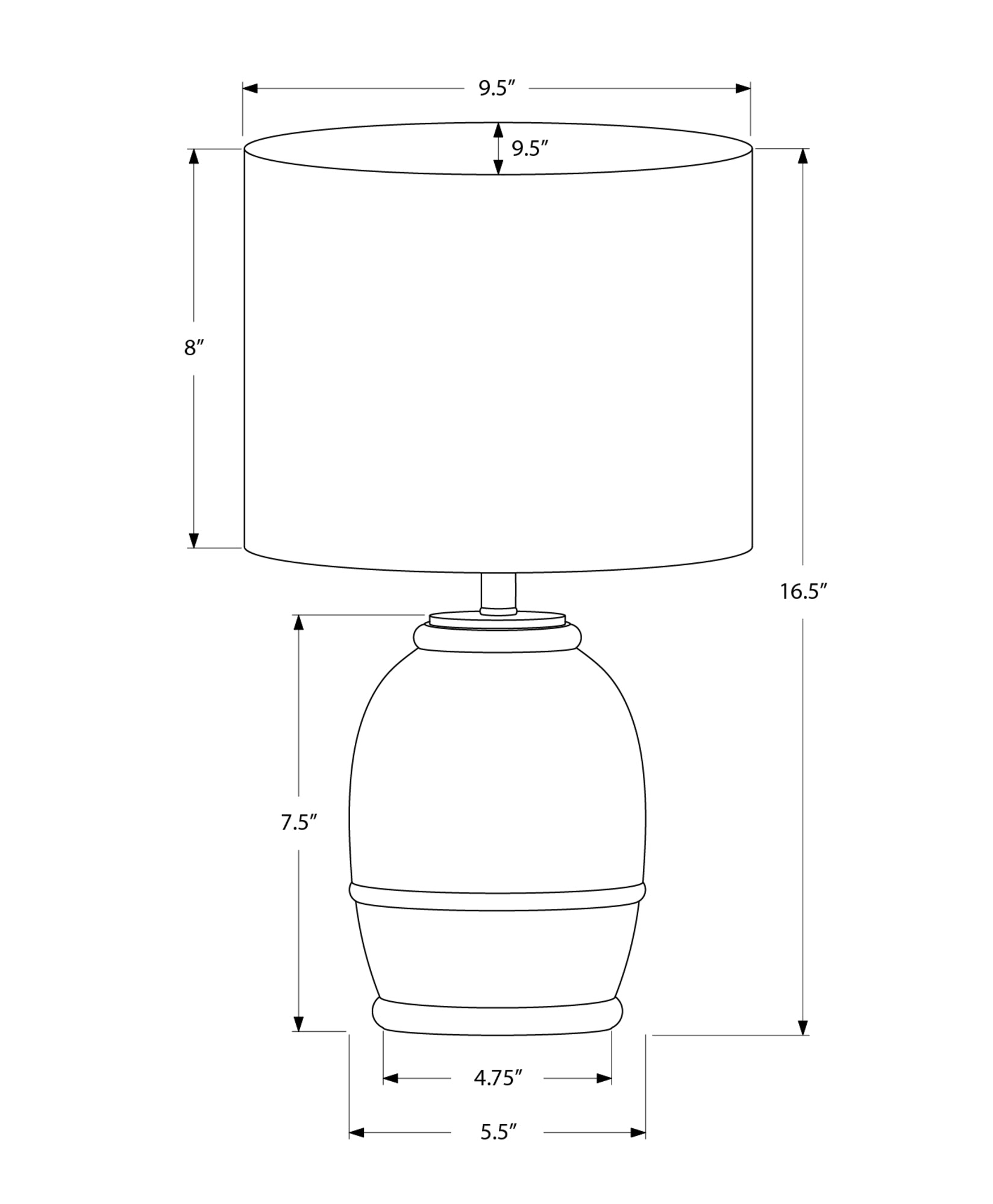 Blueprint of a drum lamp shade  inch diameter with a ceramic base