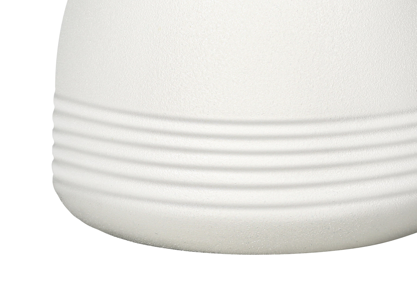 Textured white ceramic vase with subtle horizontal ribbed detailing near the base
