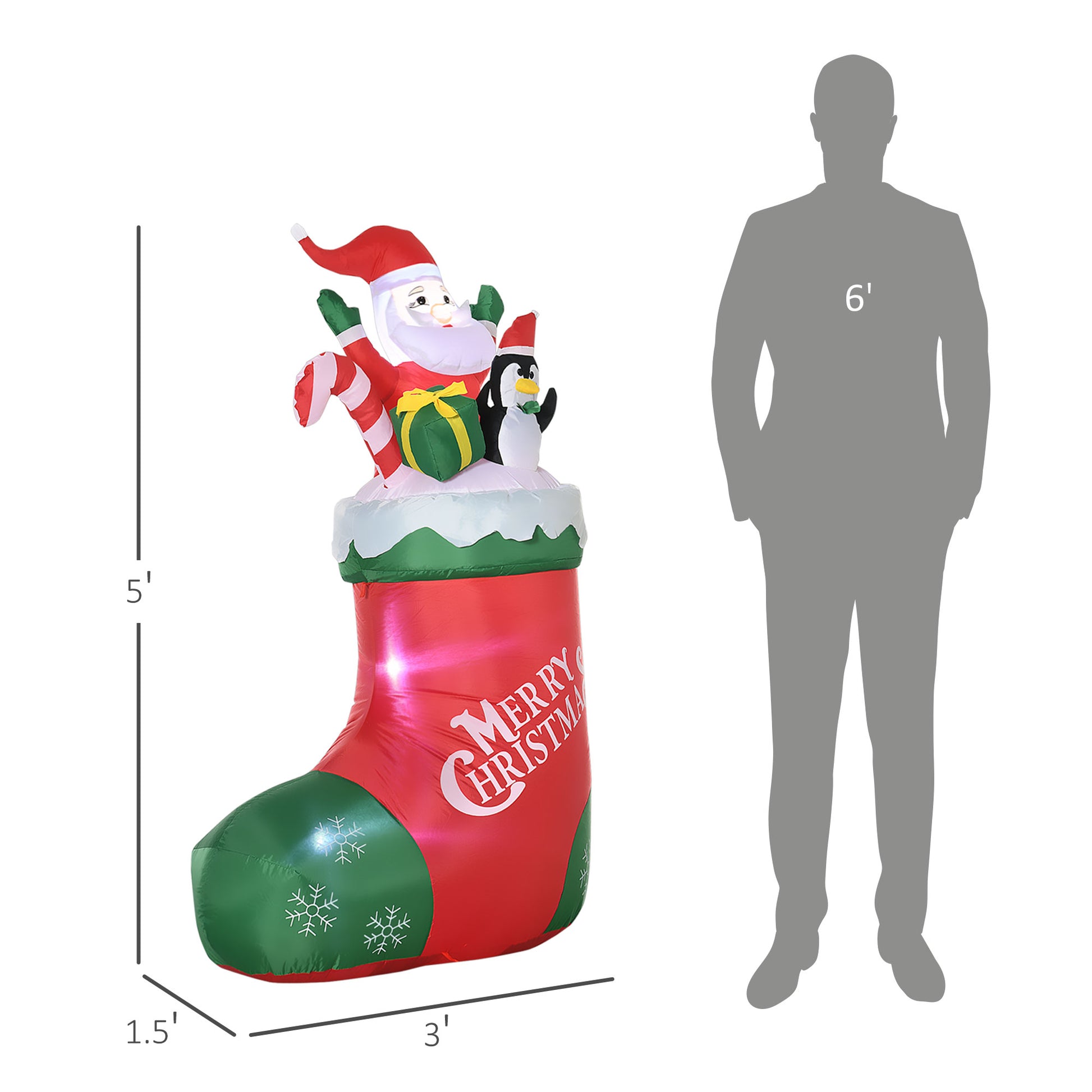 Inflatable Christmas stocking with Santa penguin and gifts ft tall