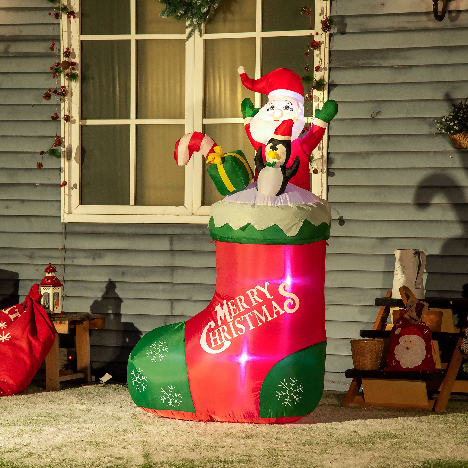 Inflatable Christmas stocking with Santa penguin candy and gift ft tall