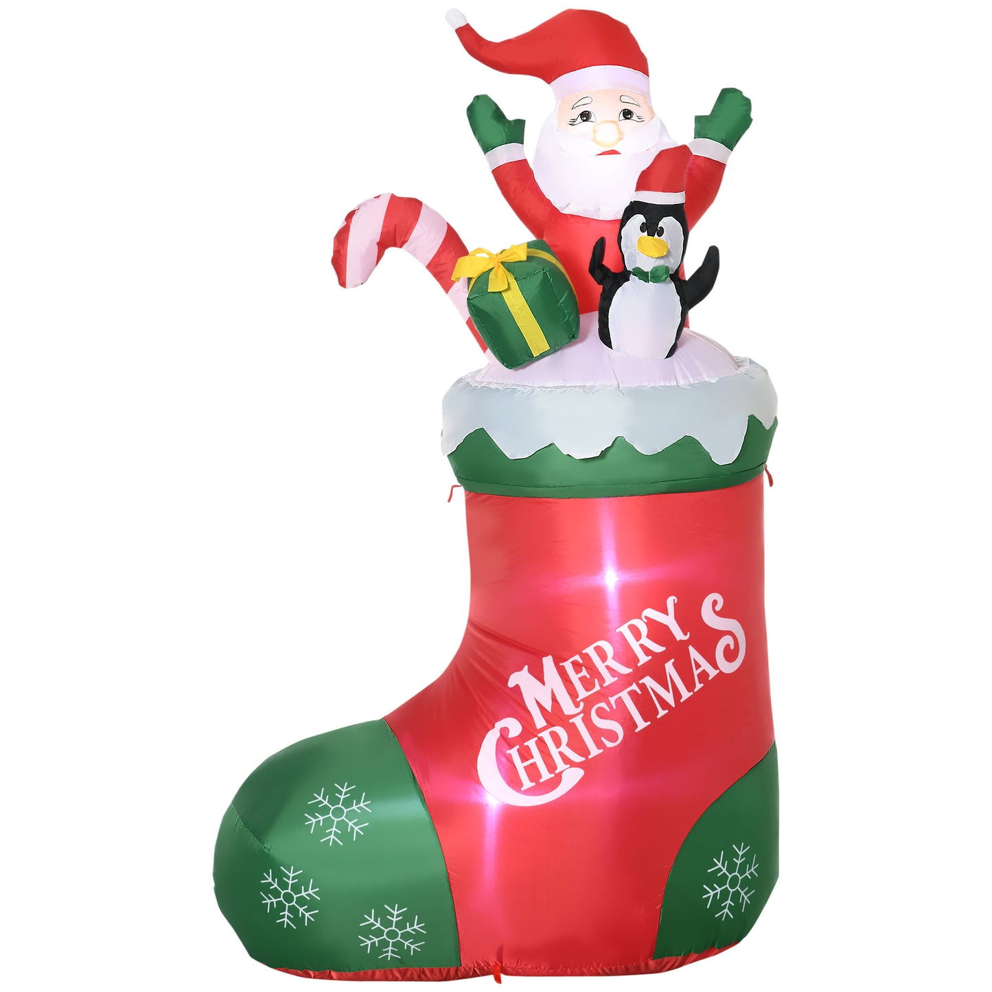 Inflatable Christmas stocking with Santa penguin gift and candy cane