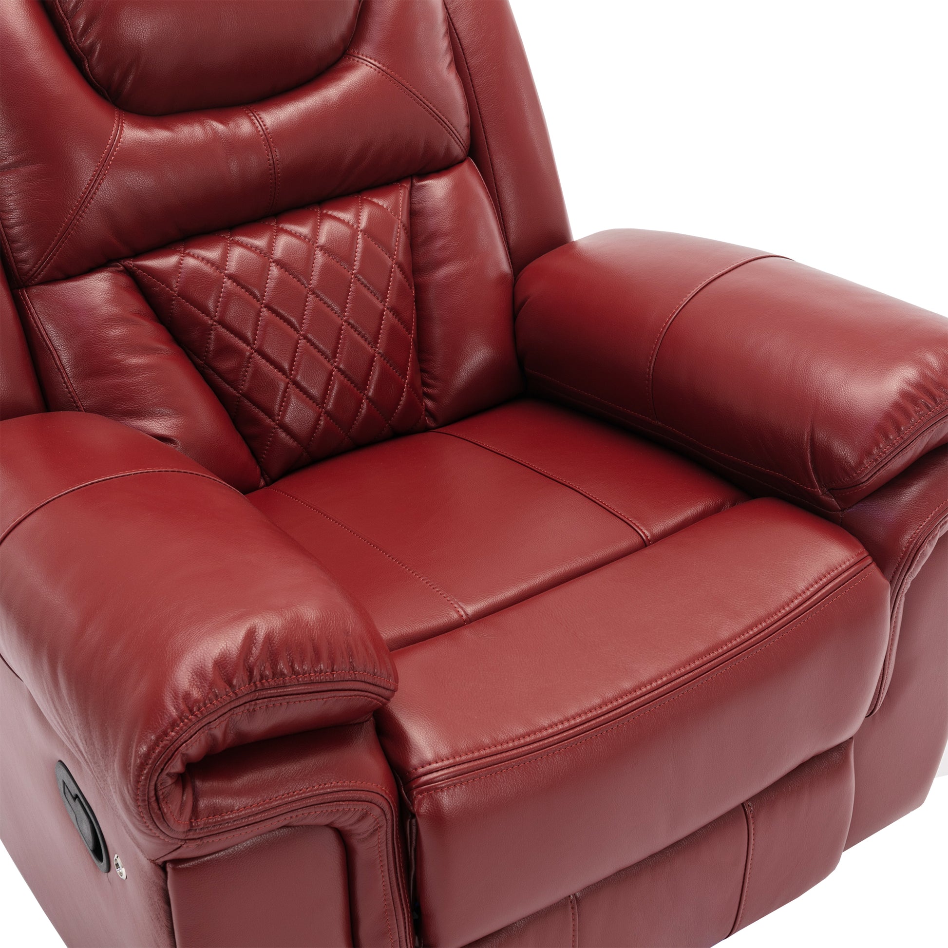 Deep red leather recliner armchair with diamond stitching detail