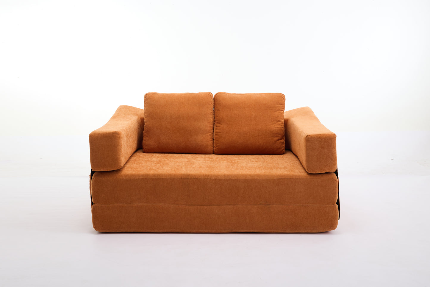 Comfortable orange sofa bed with plush cushions perfect for small apartments