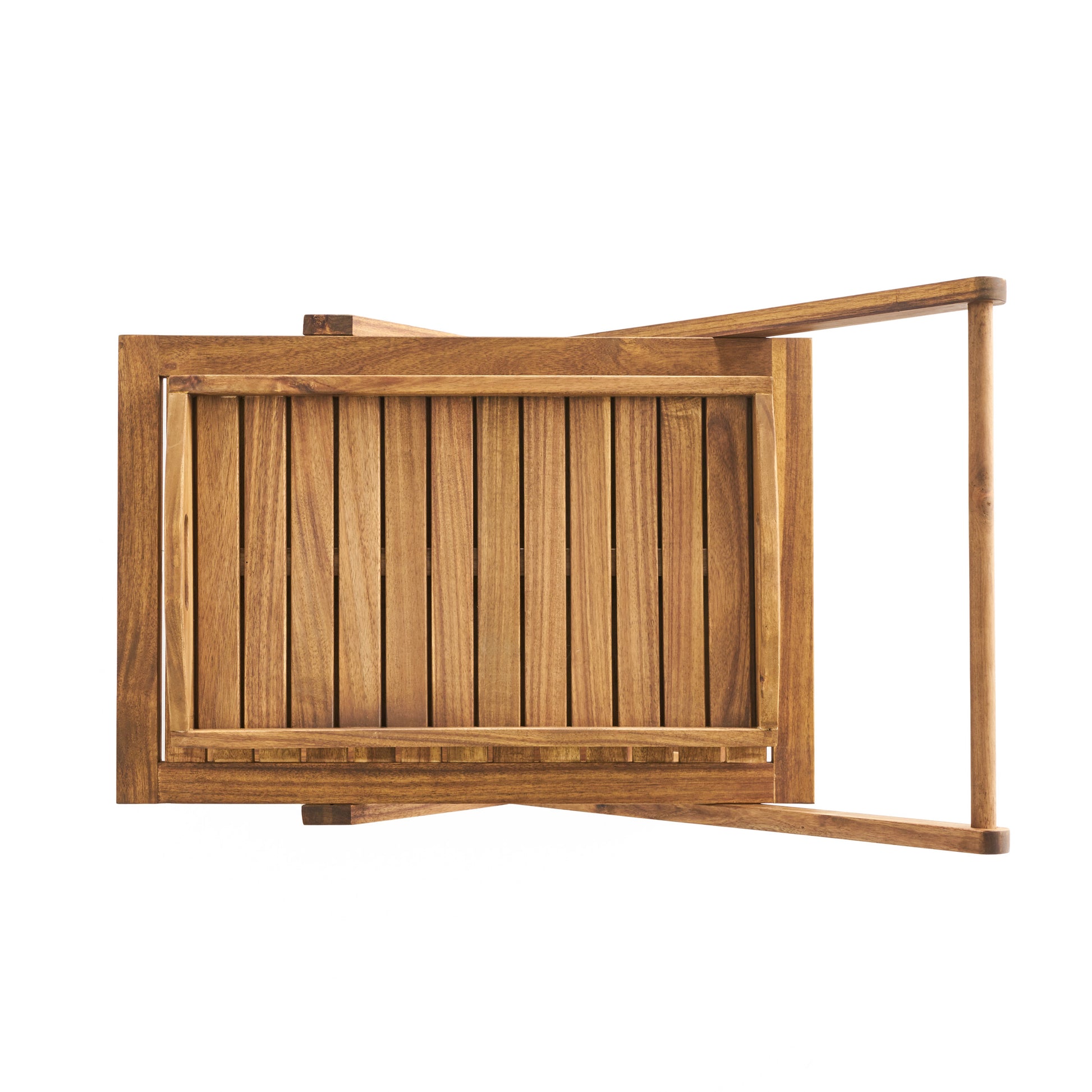 Wooden folding tray with slatted surface