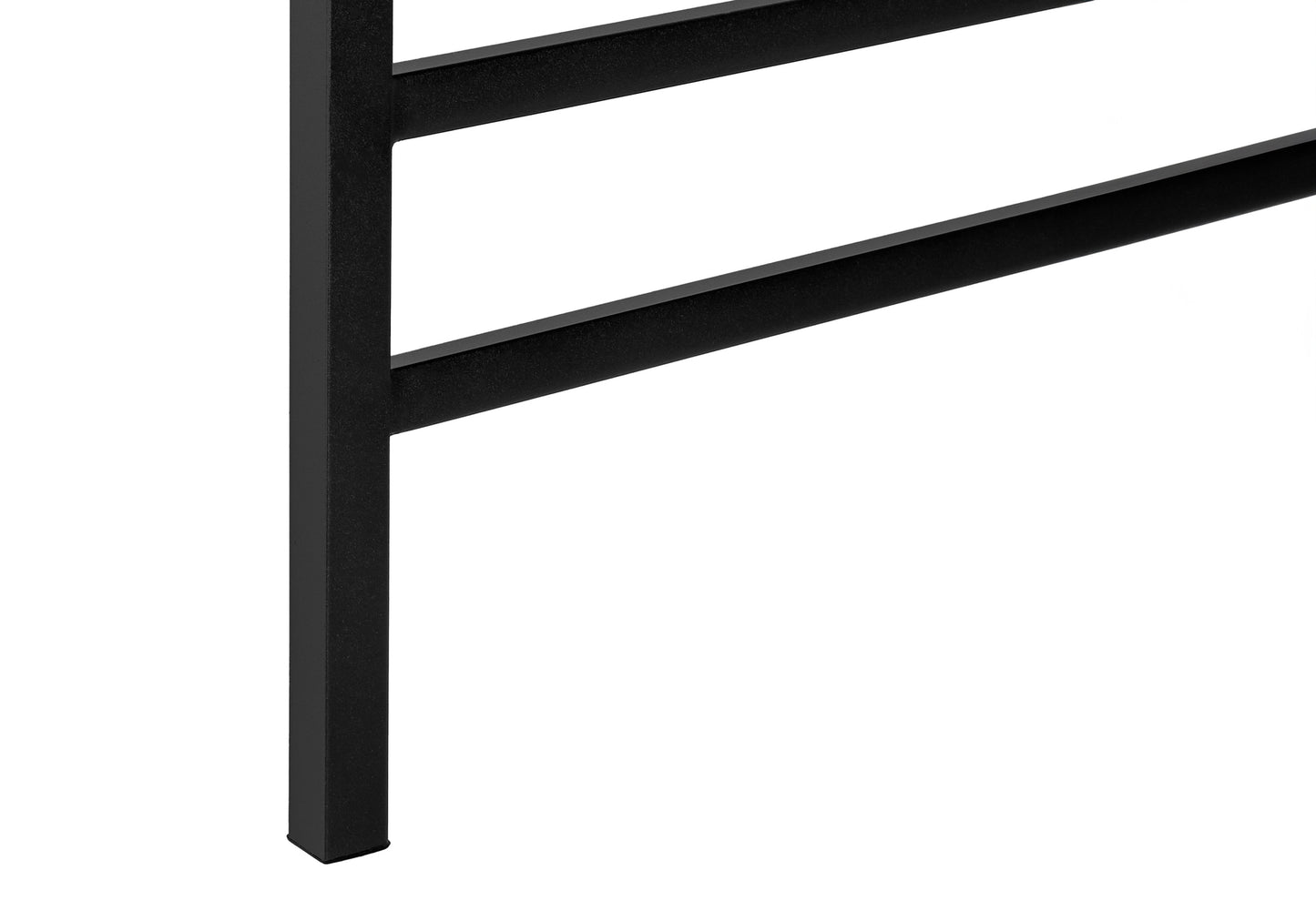 Closeup of black metal table leg and supporting frame minimalist design