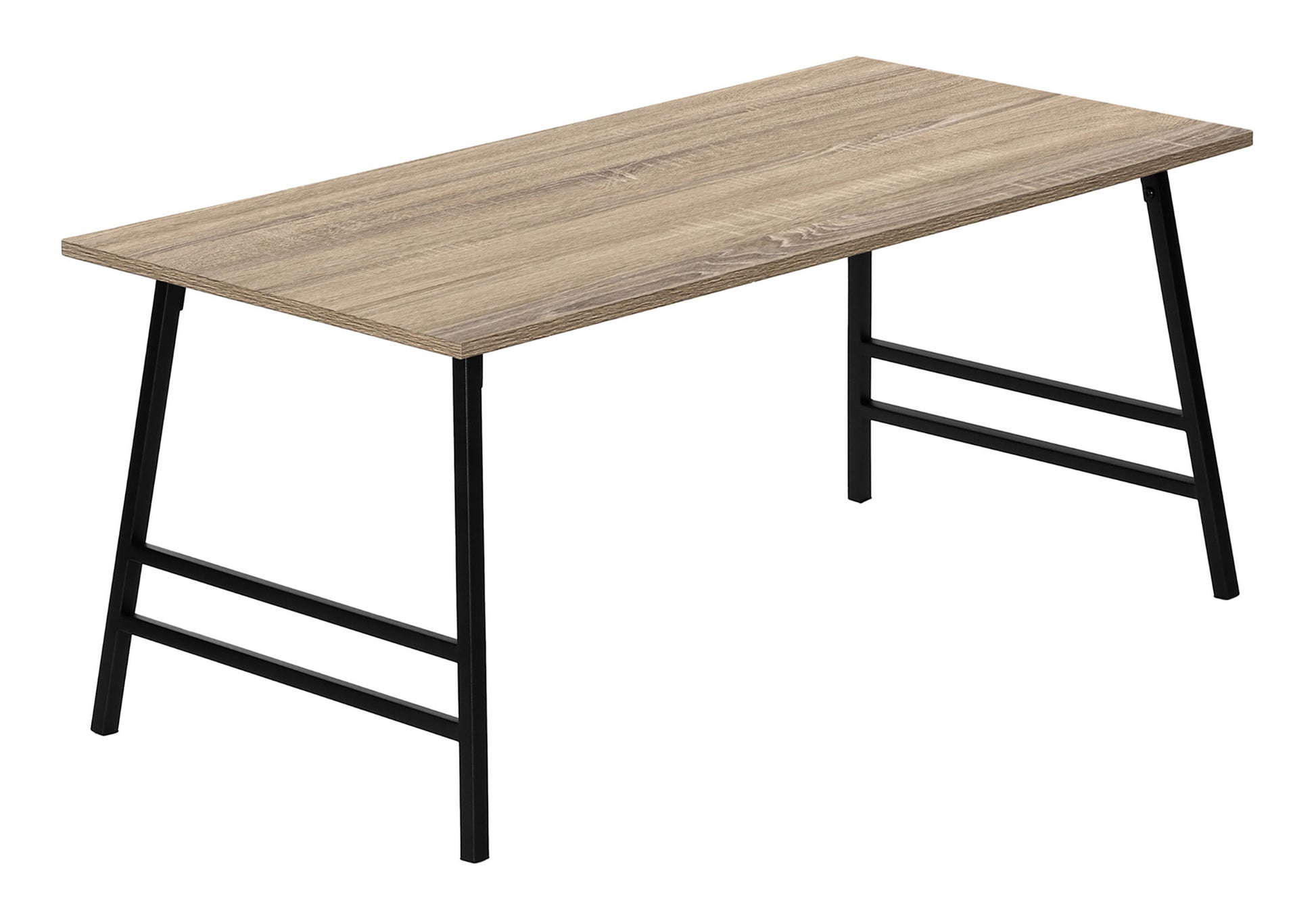 Minimalist oak veneer desk with black metal legs and crossbars perfect for home offices