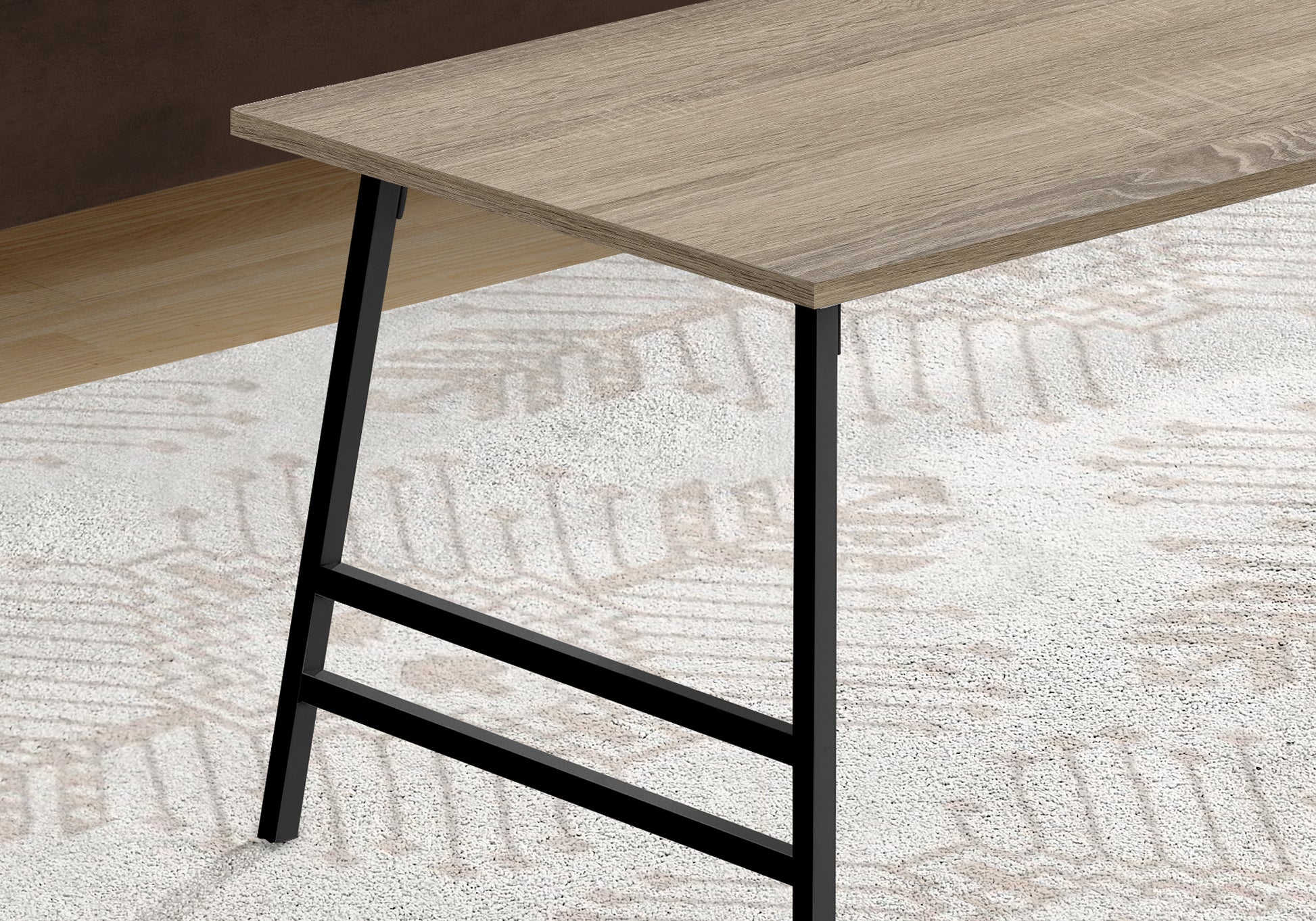 Light oak desk with sturdy black metal Aframe legs modern home office furniture