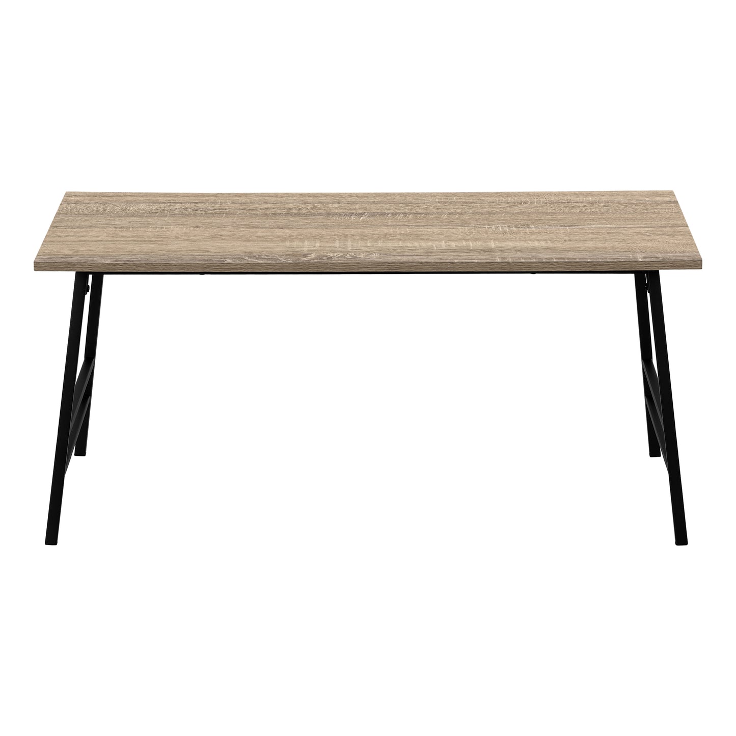 Rustic wood grain coffee table with black metal legs