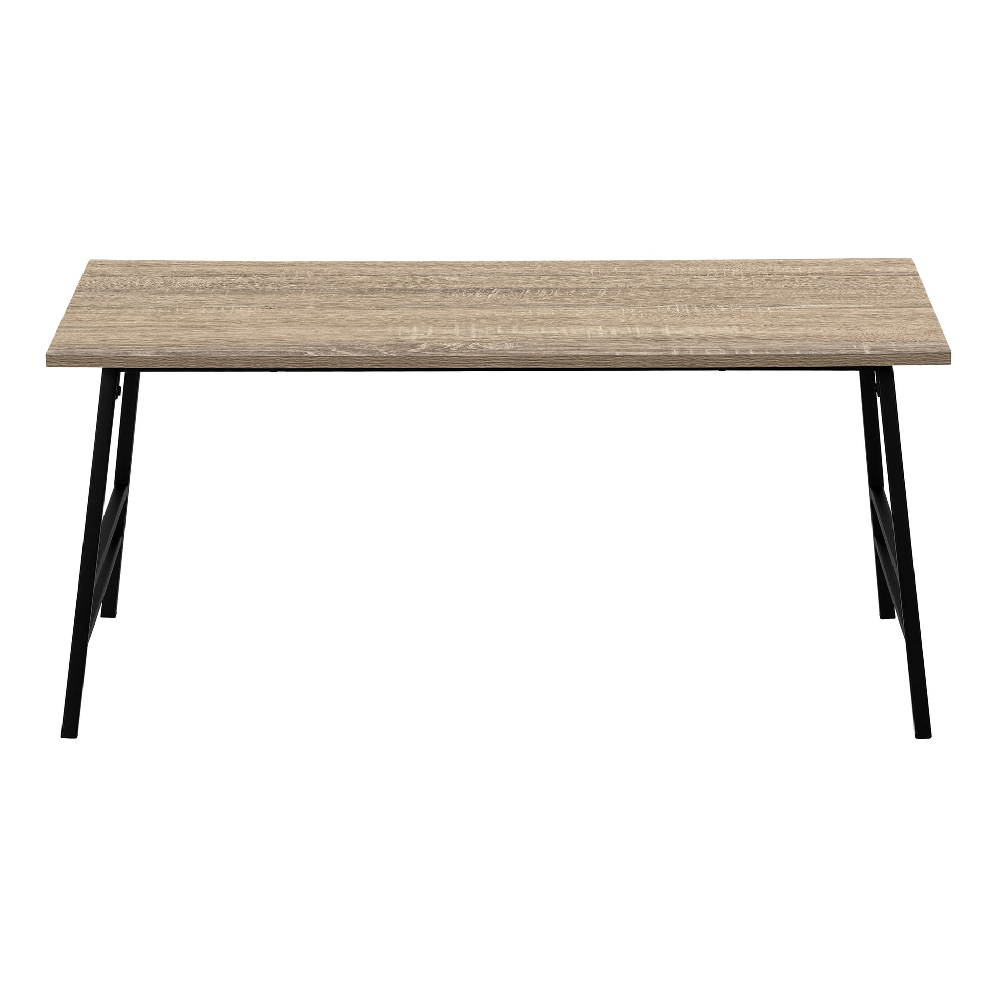 Rustic wood grain coffee table with black metal legs