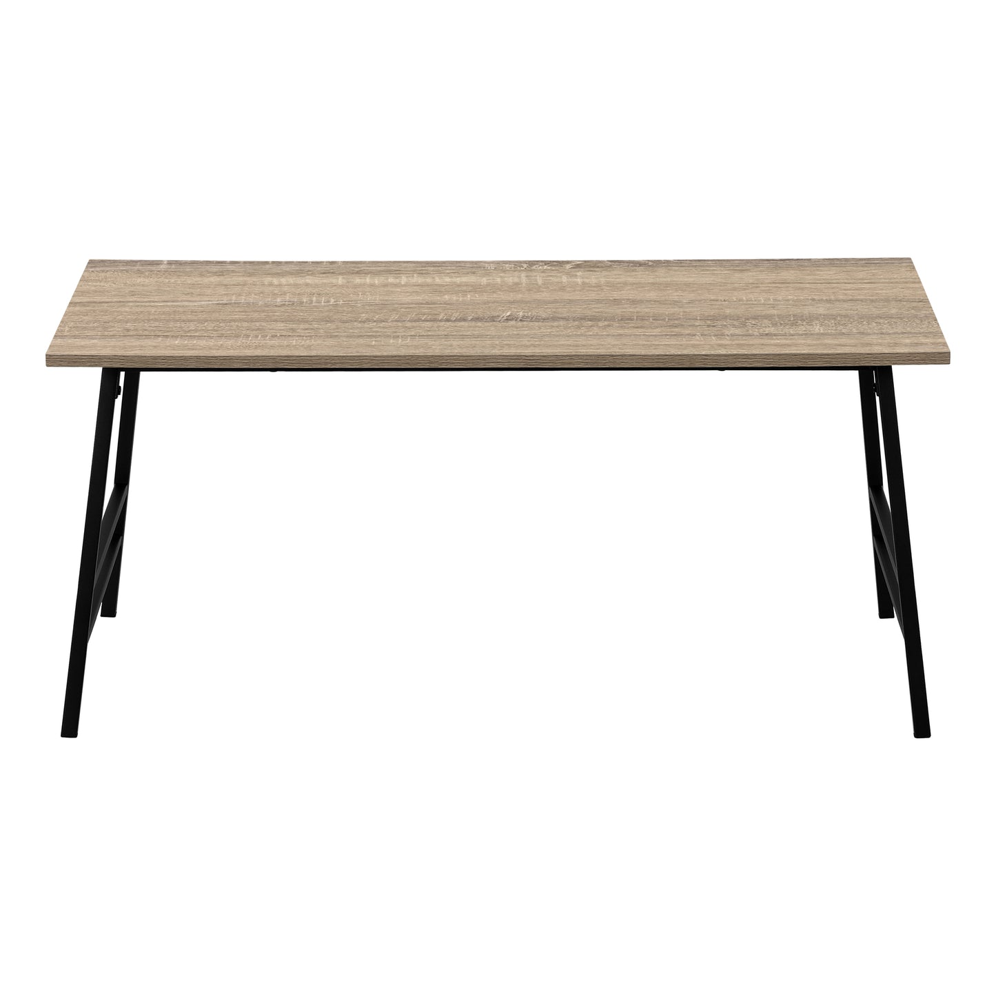 Rustic oak laminate dining table with black metal legs
