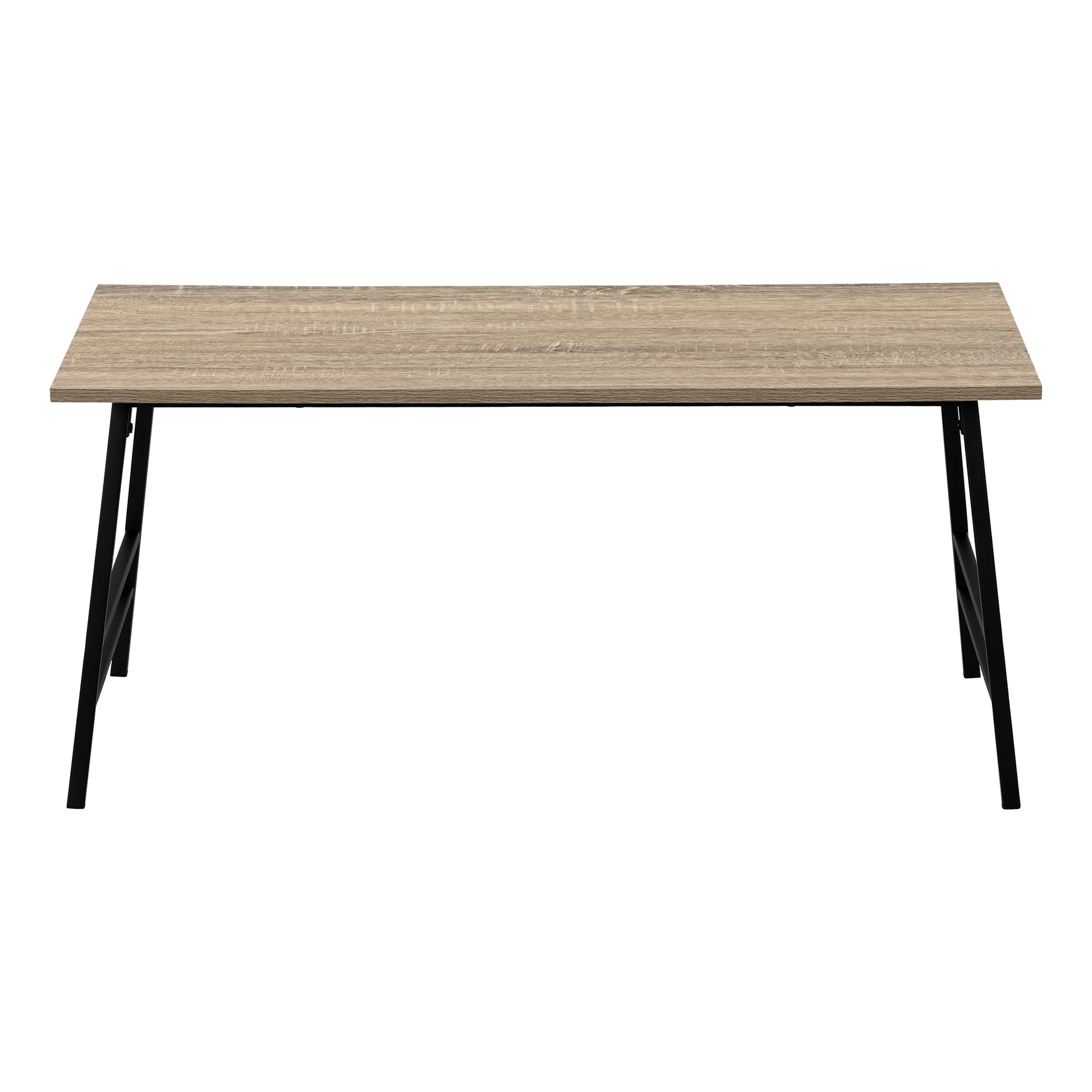 Rustic oak laminate dining table with black metal legs