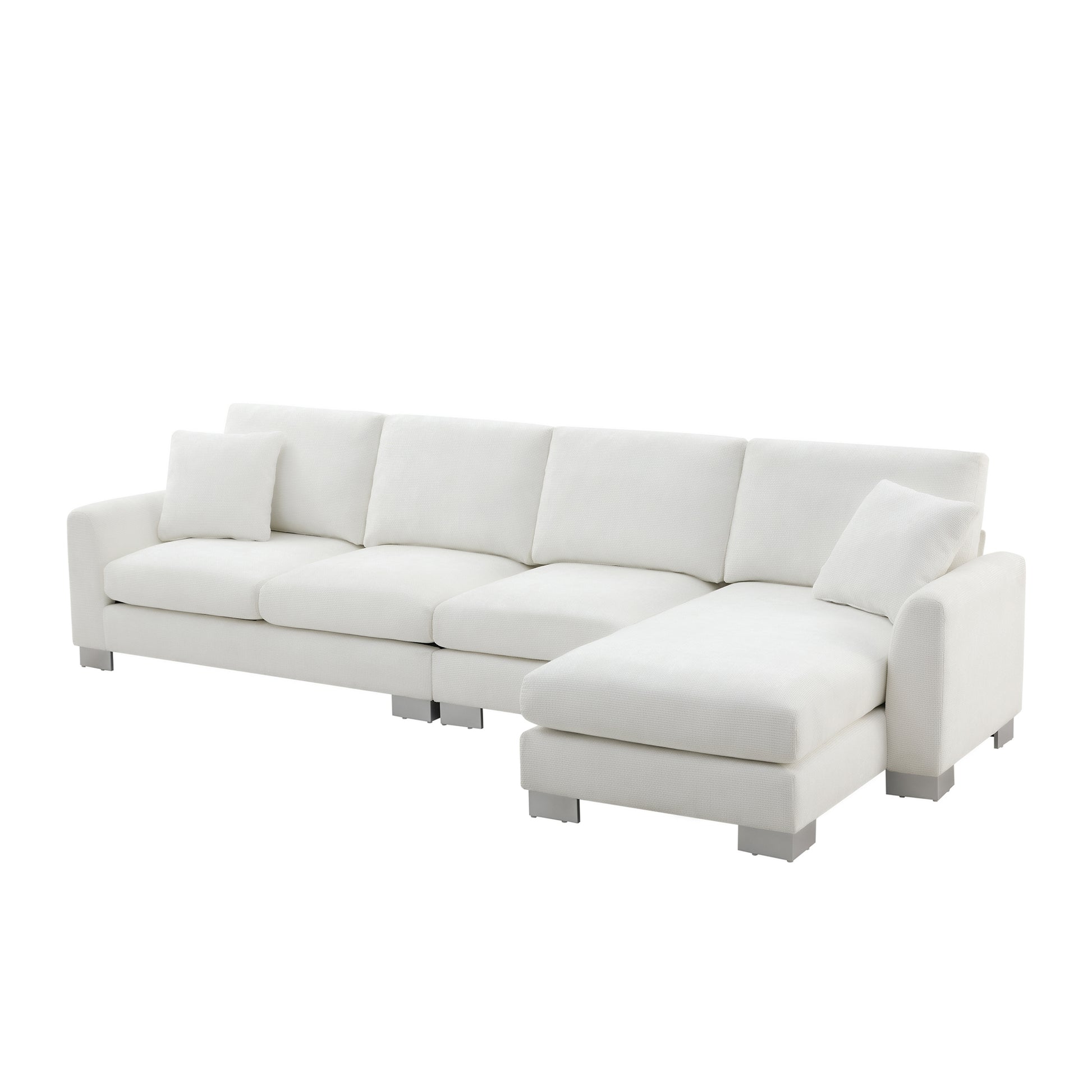 White modular sectional sofa with textured fabric and metal legs