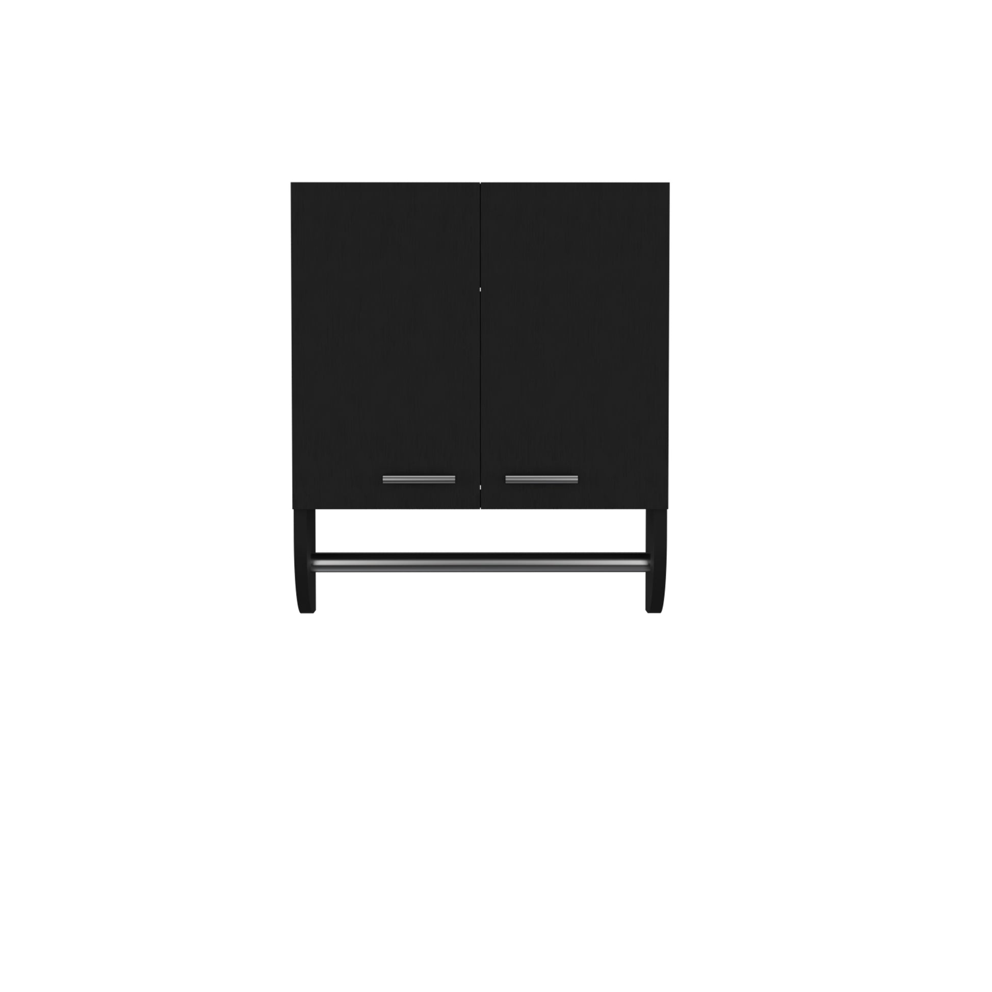Black double door wall cabinet with silver bar handle ideal for bathroom storage