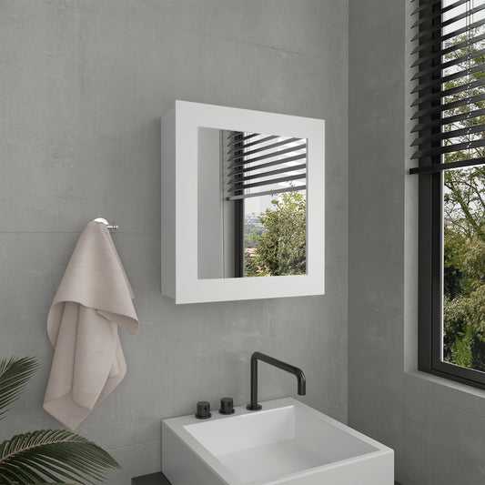 Modern white recessed medicine cabinet with a clean minimalist design