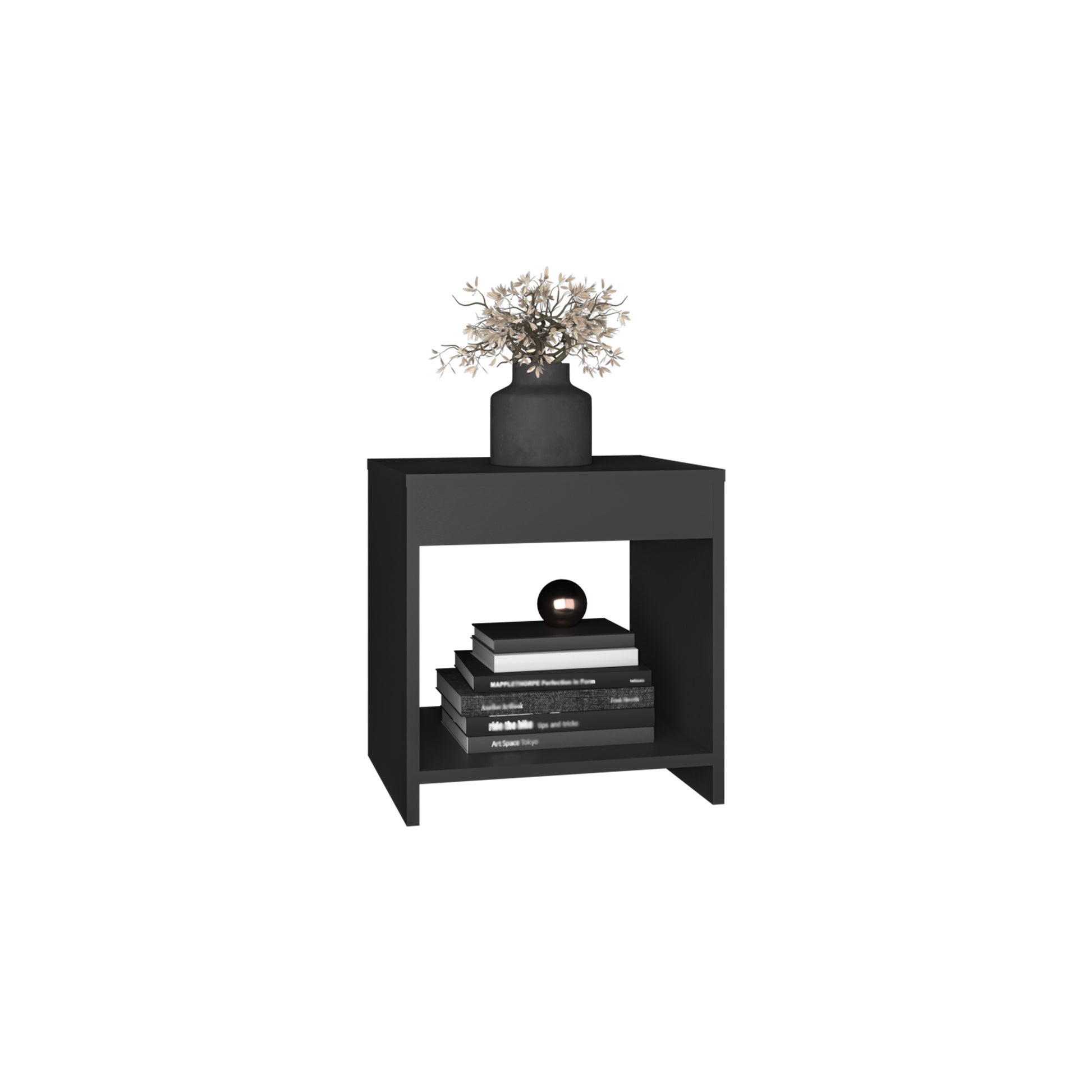 Modern black side table with minimalist design perfect for small spaces