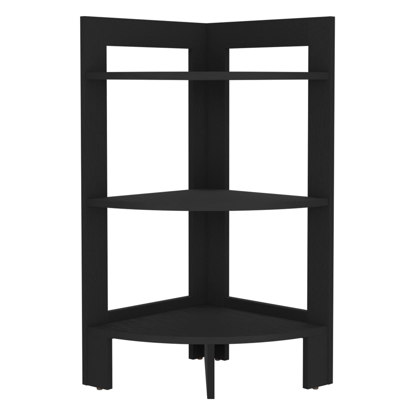 Black wooden corner shelf with three tiers ideal for small space storage