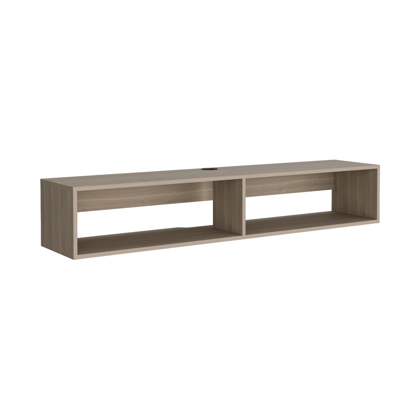 Light oak floating TV stand with two open shelves modern design