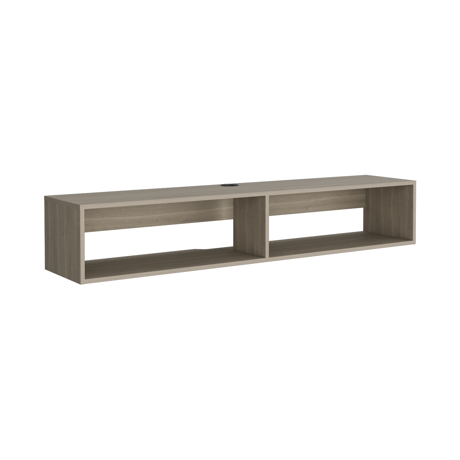 Light oak floating TV stand with two open shelves modern design
