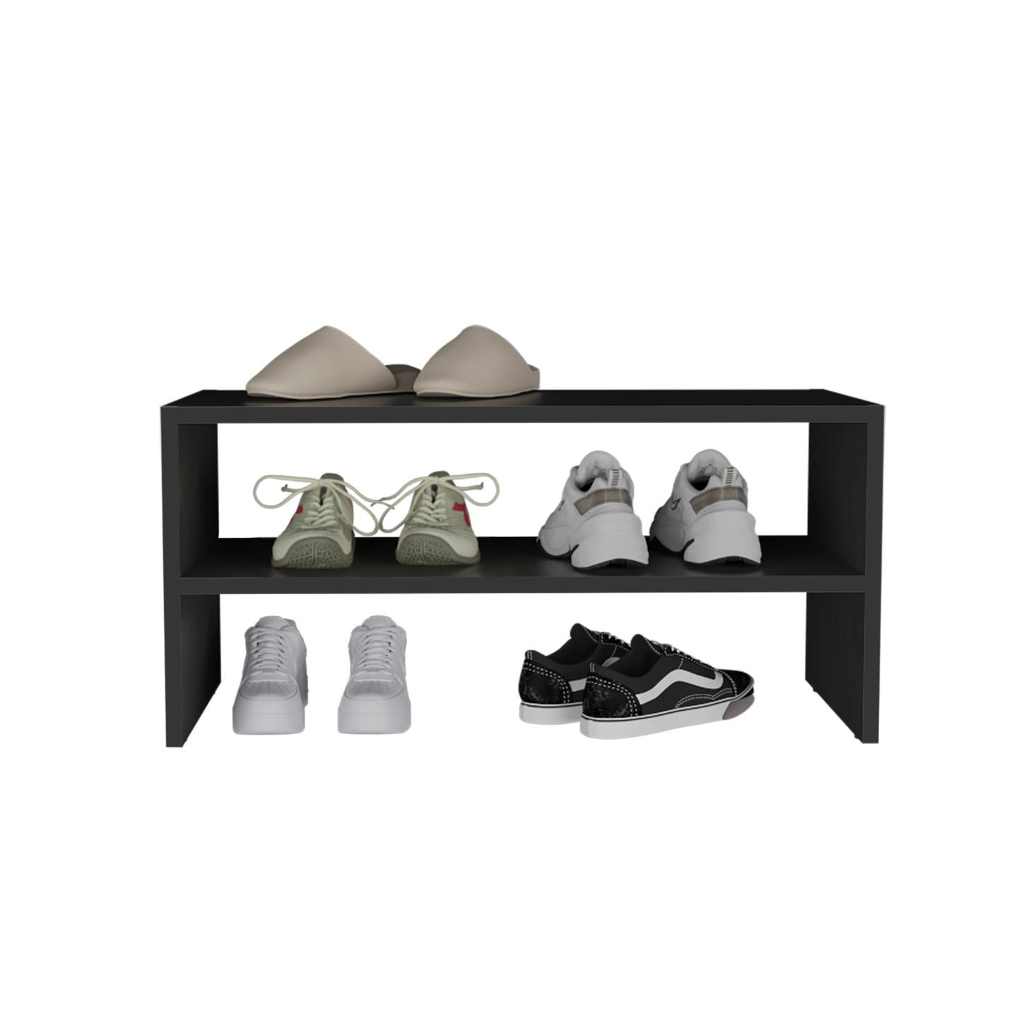 Pair of beige openback womens slippers on a shelf