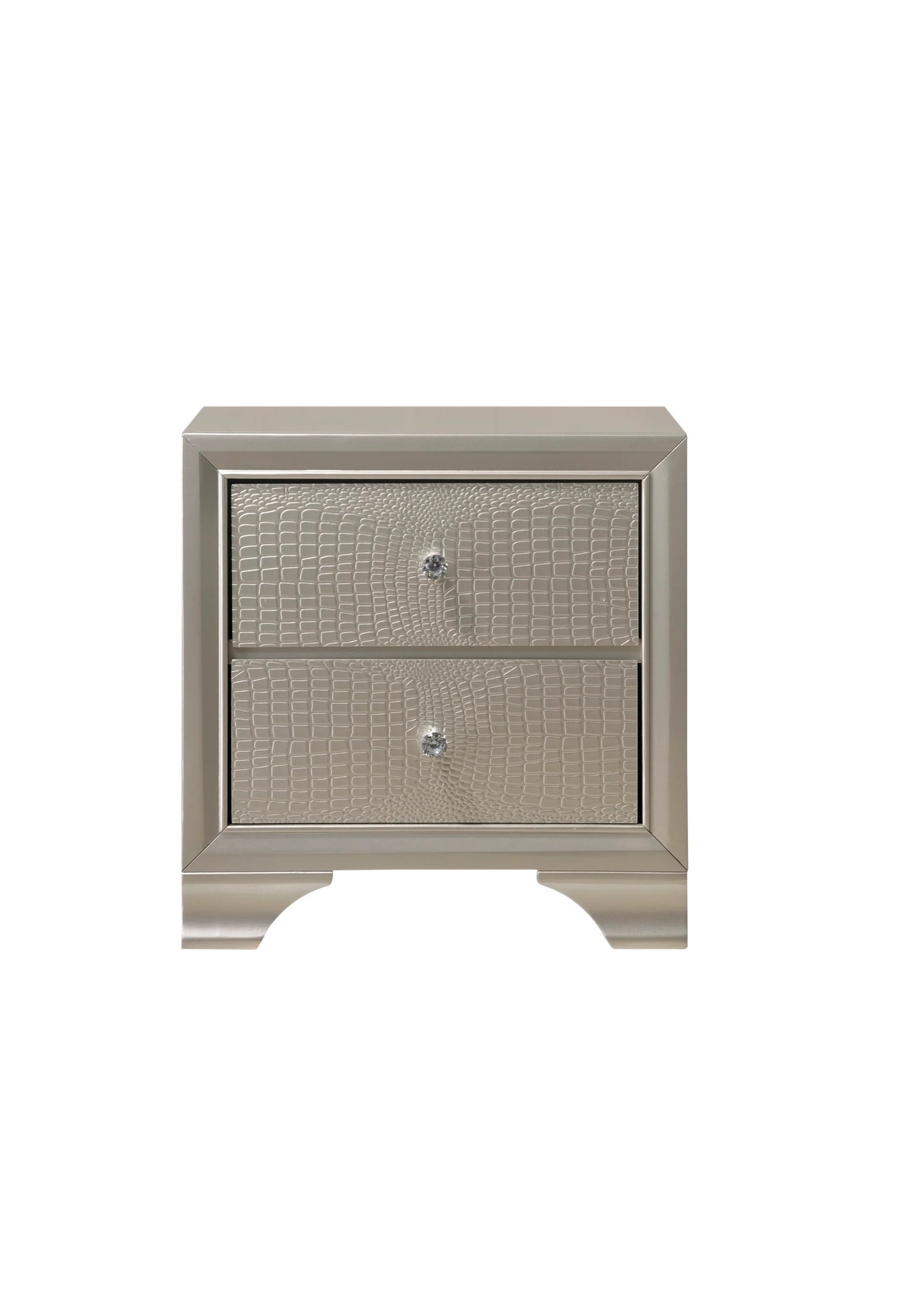 Glam champagne faux croc nightstand with crystal knobs