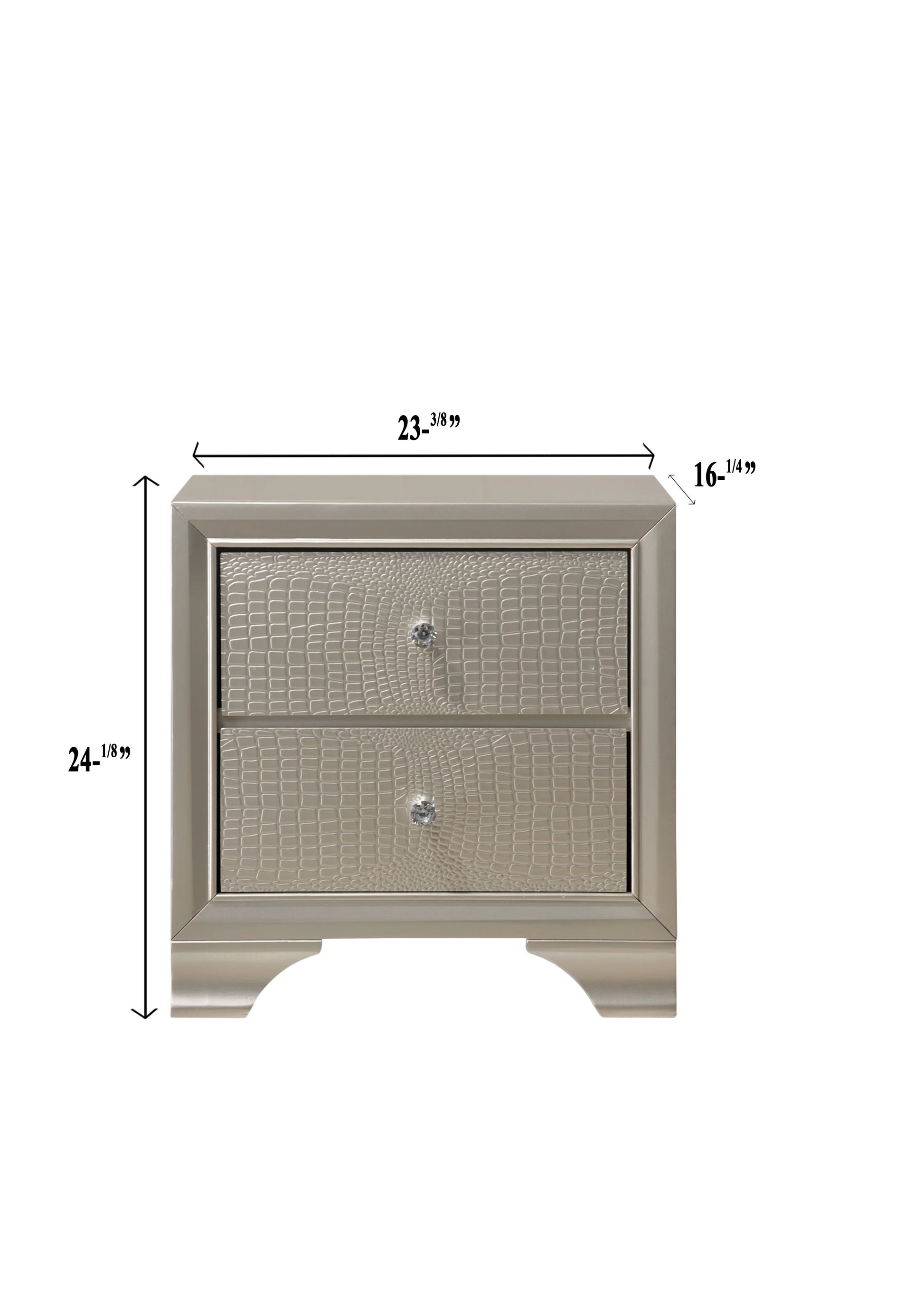Glamorous champagne nightstand with alligator texture drawers and crystal knobs