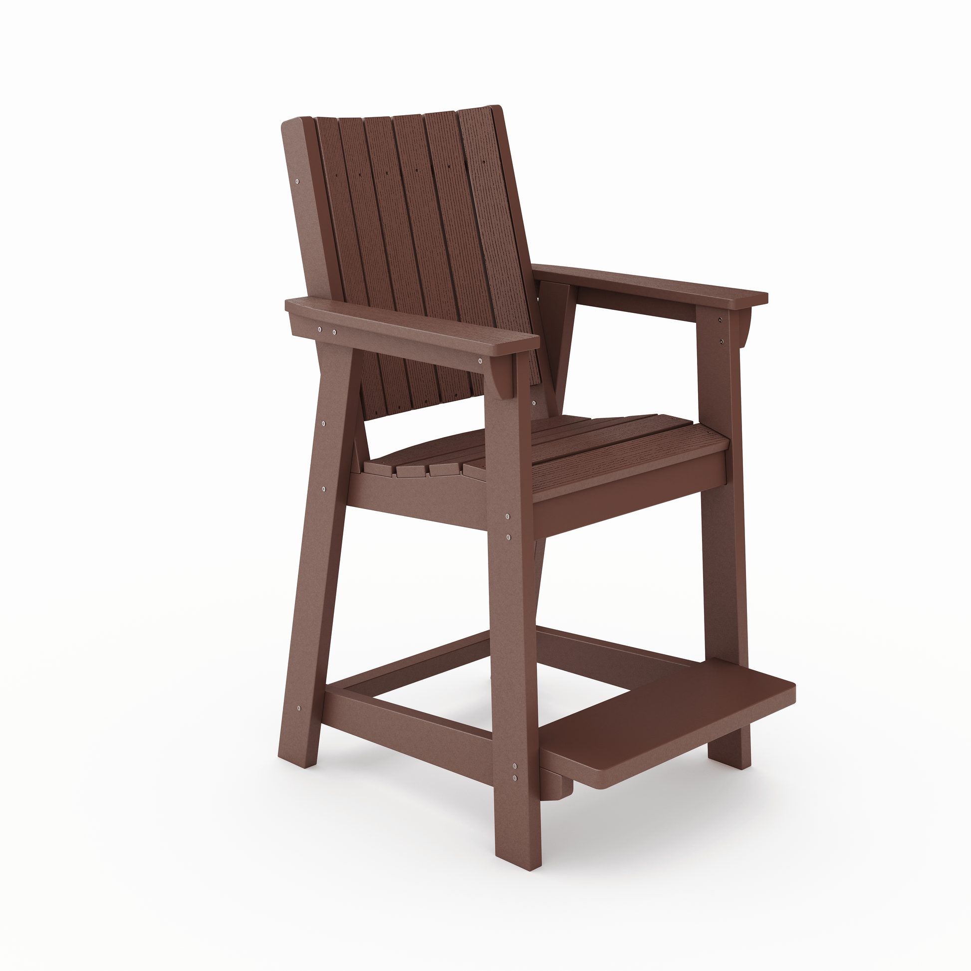 Brown recycled plastic bar stool with slatted seat and footrest
