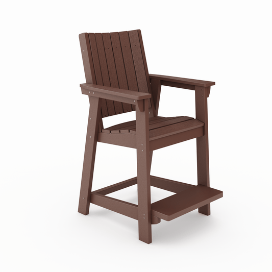 Brown recycled plastic bar stool with slatted seat and footrest