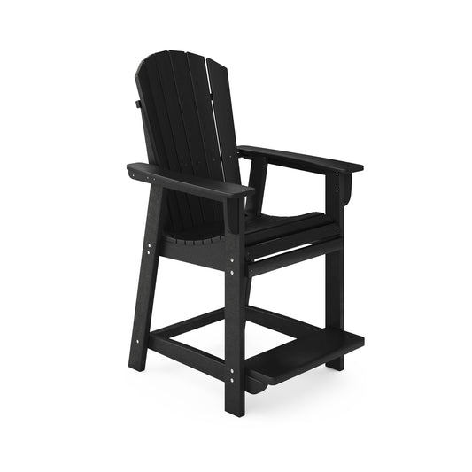 Black Adirondack counter chair with wide armrests and a footrest