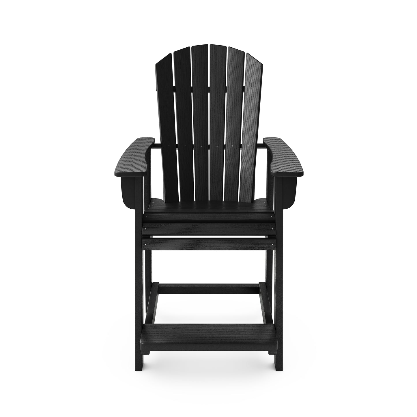 Black Adirondack bar stool with durable composite material for outdoor seating