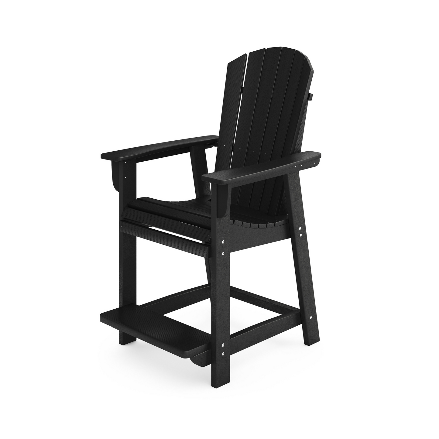 Black Adirondack bar stool with durable recycled plastic construction perfect for outdoor seating