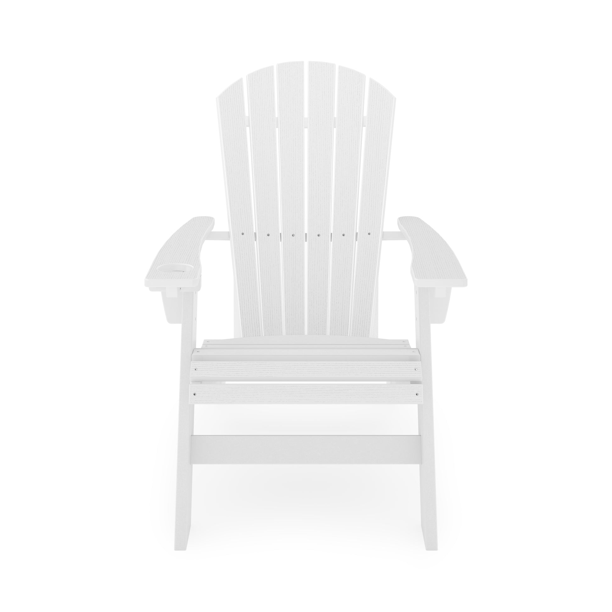 White Adirondack chair with classic slatted design ideal for outdoor patios