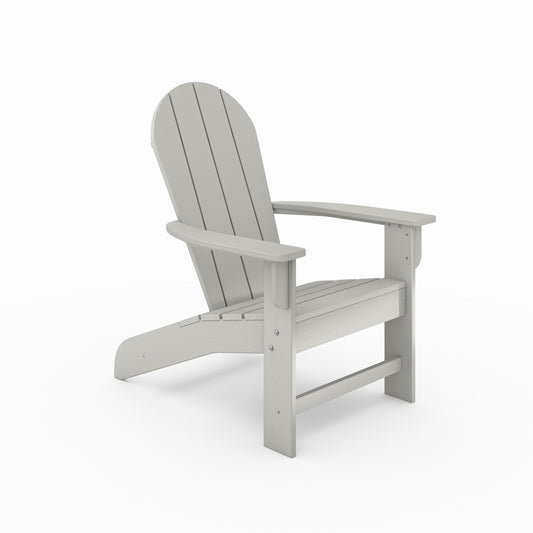 Gray Adirondack chair made of durable composite material perfect for outdoor relaxation