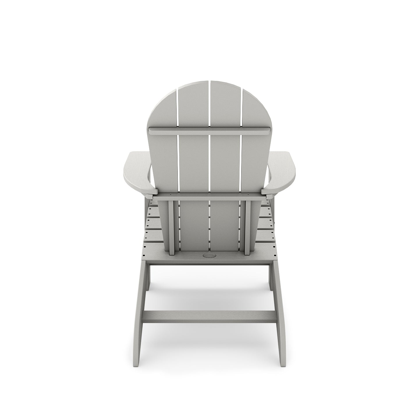 Grey adirondack chair with slatted back and seat perfect for patio relaxation