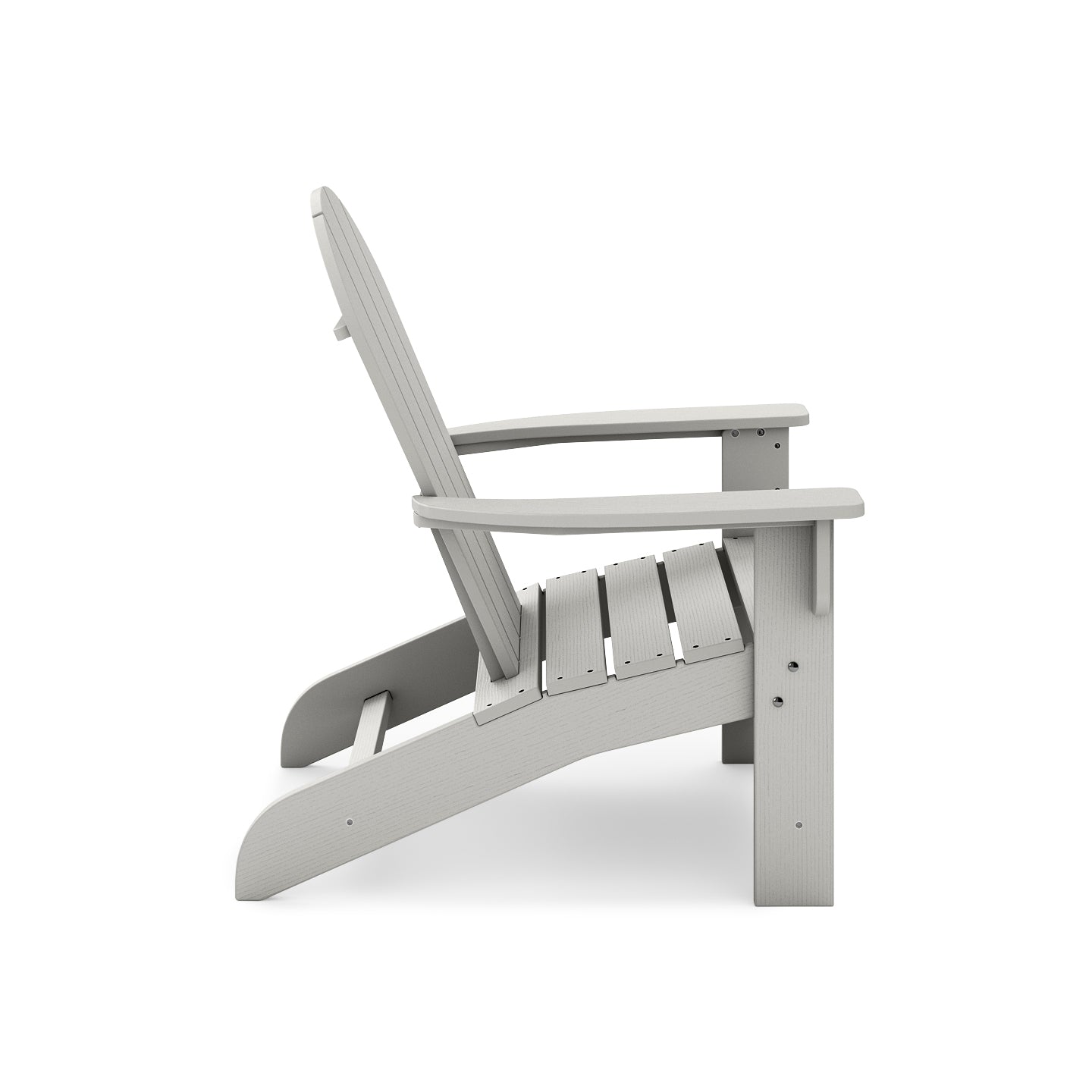 Gray Adirondack chair durable plastic construction for outdoor comfort