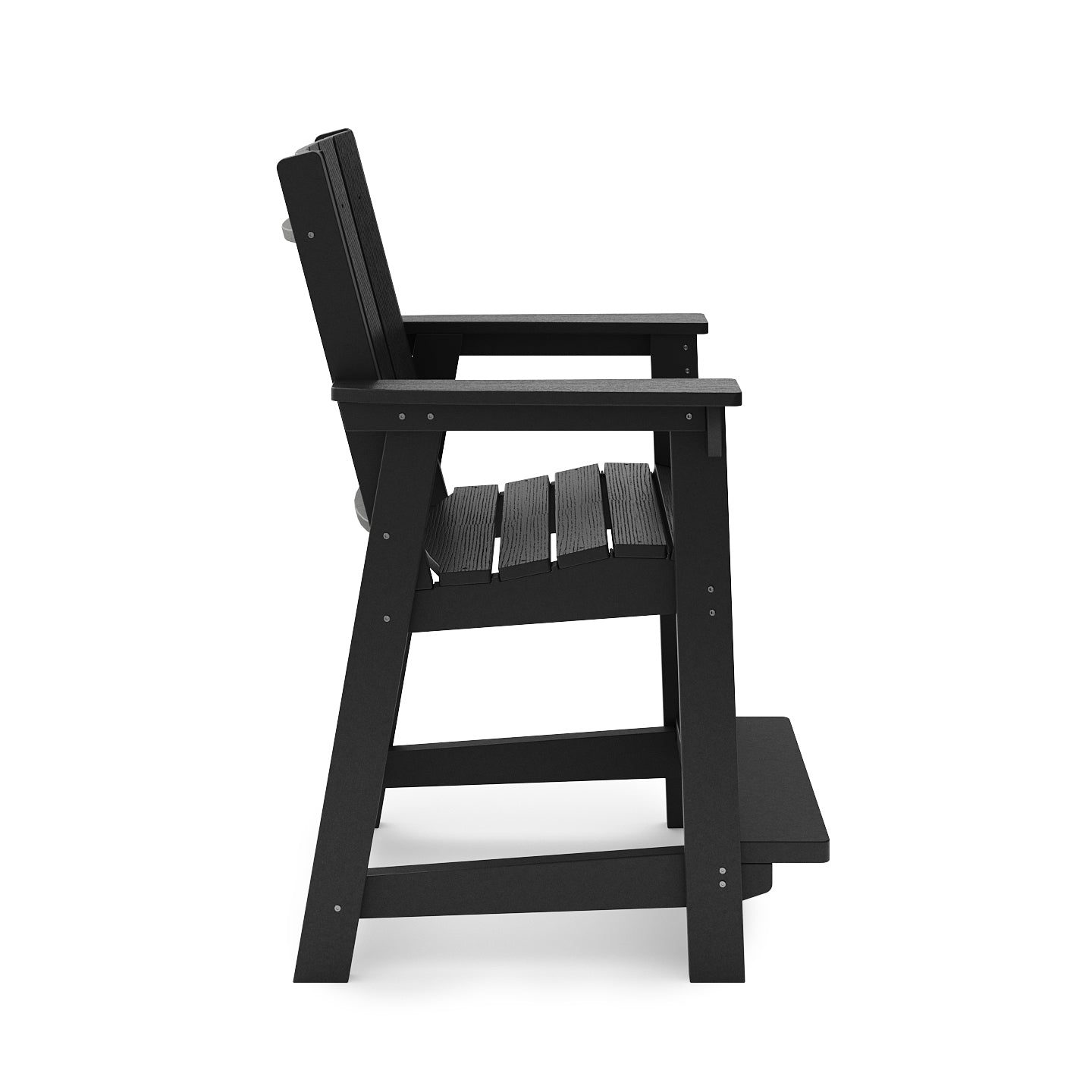 Black Adirondack bar stool with slatted seat and footrest